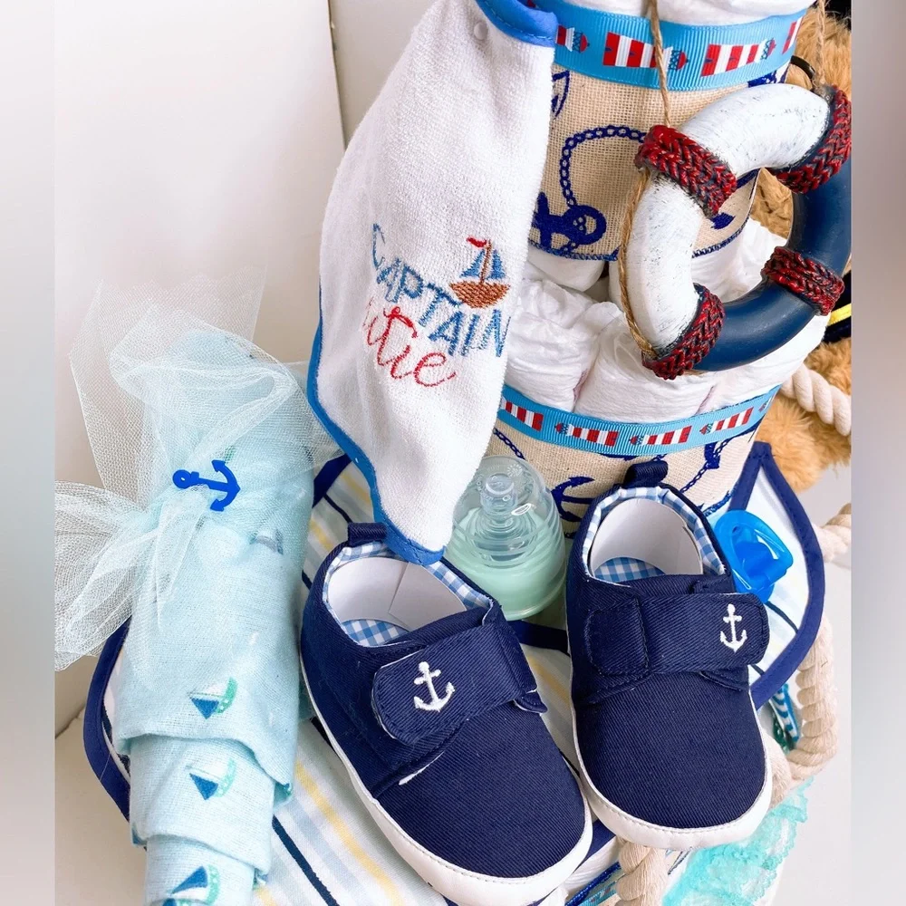 Nautical Captain Boat Diaper Cake, Baby Shower Gift